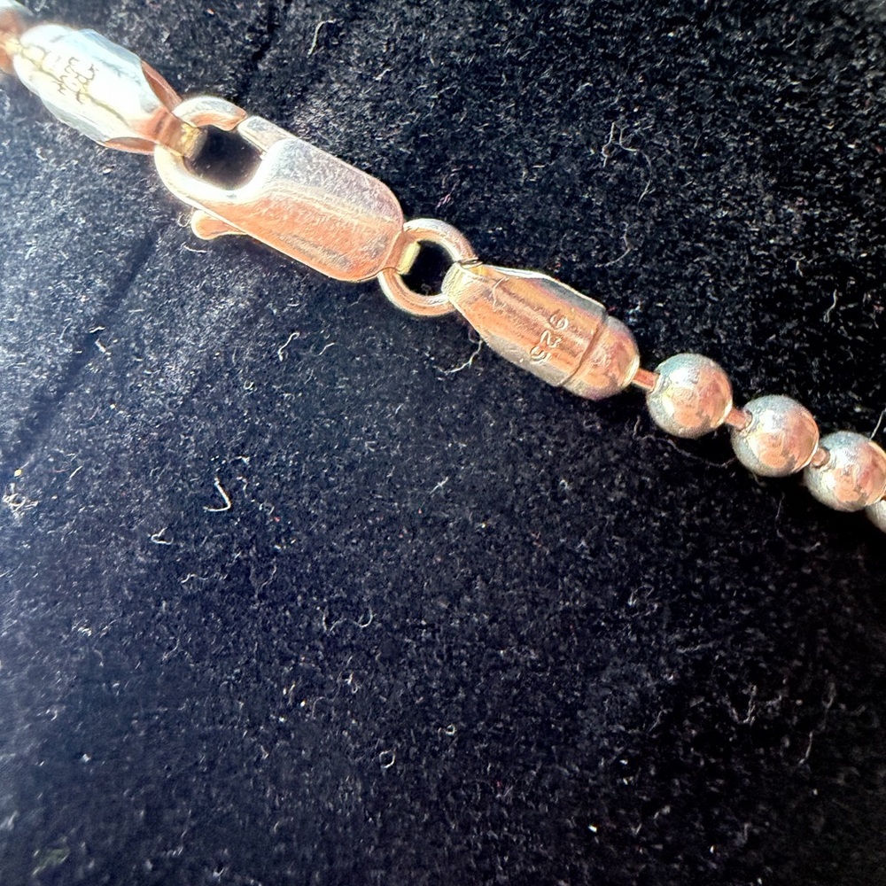 925 Sterling Silver Bead Ball Necklace with Ceramic Sandal Pendant - Picture 3 of 4